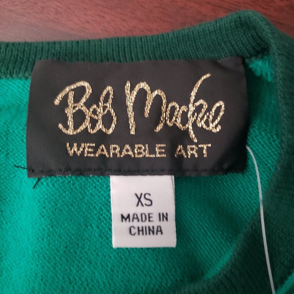 NWT Bob Mackie XS Sweater Knit Top Color Block Cutout Green 3/4 Sleeves Art - Picture 9 of 10